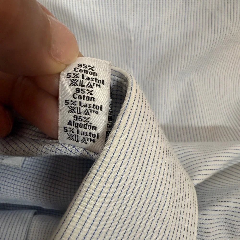 Calvin Klein Slim Fit Stretch Dress Shirt Blue Pinstripe Men's Size 15 1/2 32/33